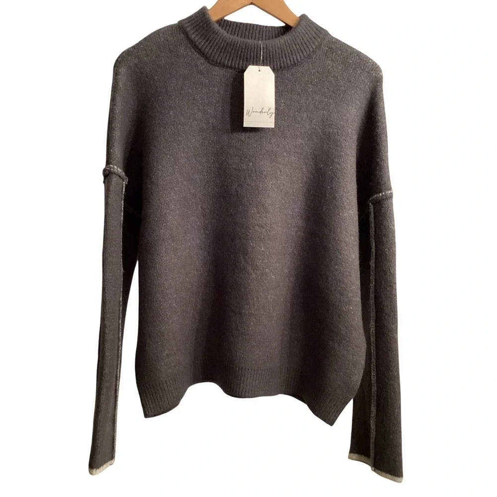 Wonderly Women's XL Heather Grey Raw Edge Sweater Knit Pullover Long Sleeve‎